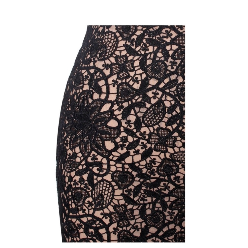 Size 12/XL MISS CIRCLE Black Lace Long Fringed Strapless Dress NEW with Tags - Picture 7 of 15